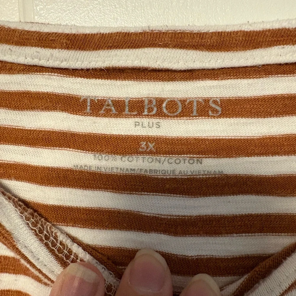 Talbots Plus Size 3X Orange and White 3/4 Sleeve Blouse - Picture 3 of 4